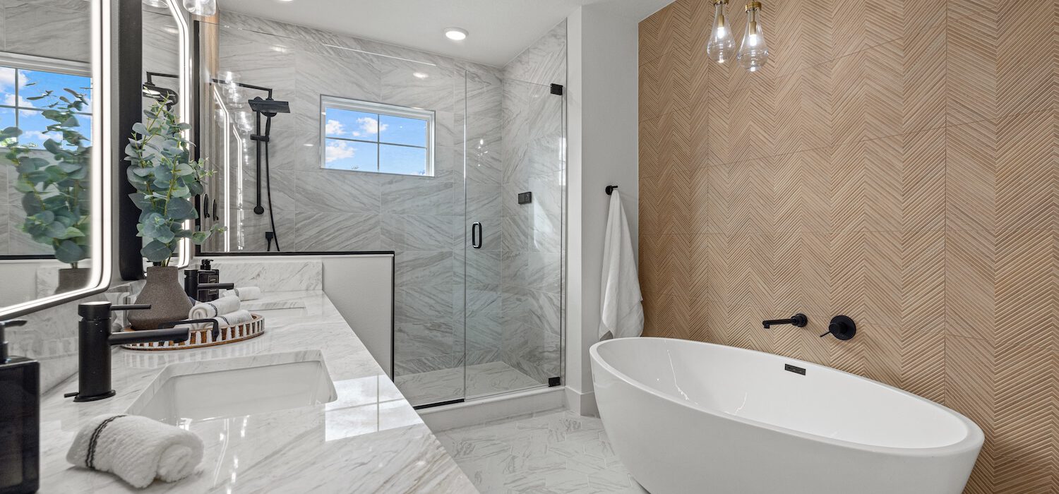 Spa-Style Bathroom with Shower/Wet Room & Free-Standing Tub | WinWay Custom Homes St. Petersburg